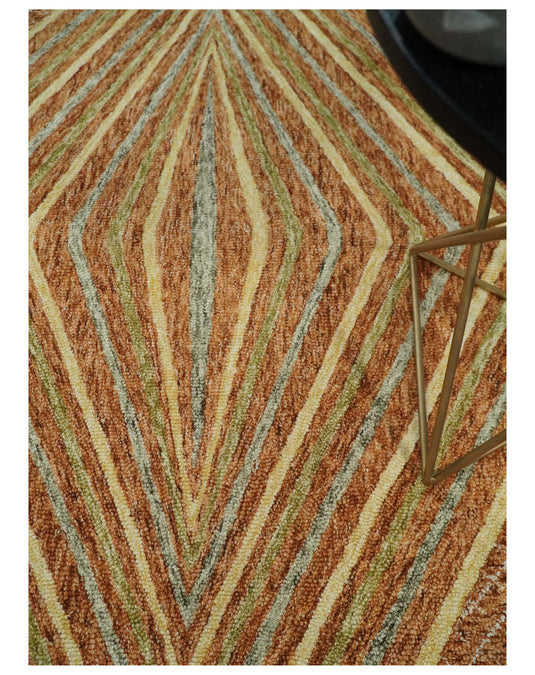 Custom Made Diamond Kilim Rust, Olive And Gray Hand Tufted Wool Area Rug