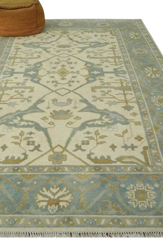 Custom Made Hand Knotted Beige, Cream And Gray Oriental Oushak Wool Area Rug