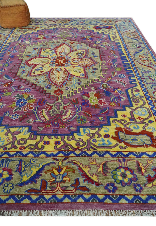 Hand Knotted Heriz Serapi Rug Purple, Mustard and Blue Multi Size Ideal for Living, Bedroom, and Dining Room