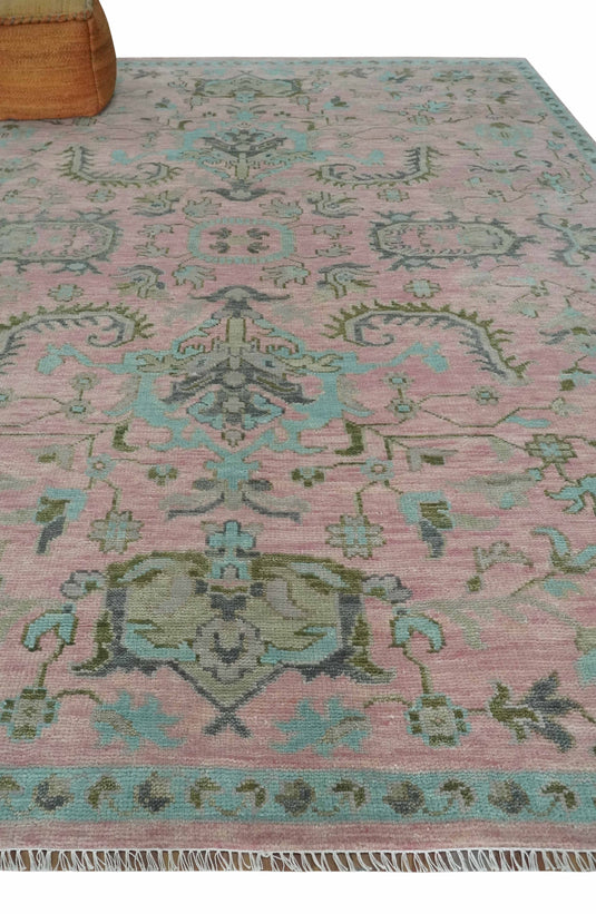 Hand Knotted Oushak Rug Pink and Aqua Multi Size Ideal for Living, Bedroom, and Dining Rooms |CP1712