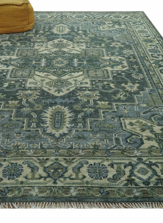 Ivory And Gray Traditional Hand Knotted Wool Rug 8x10 ft Ideal for Living, Bedroom And Dining Rooms