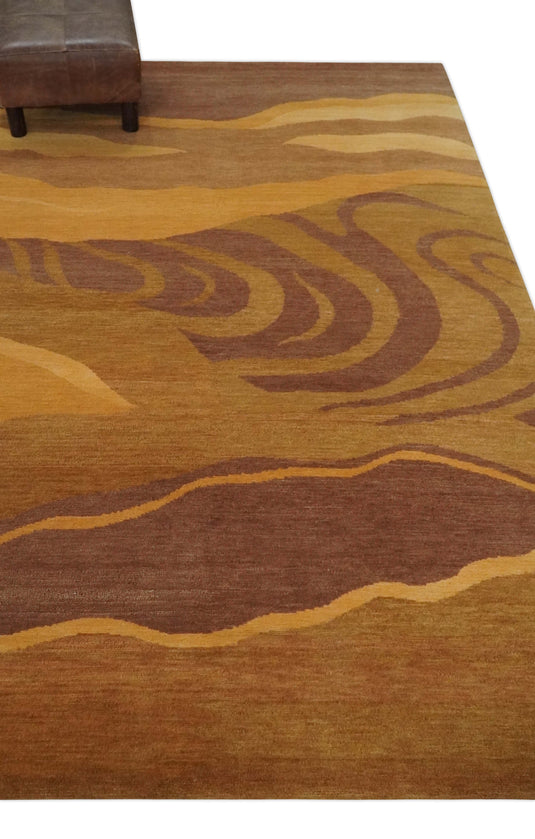 Traditional Handloom Brown , Rust and Olive 5x8 ft Bedroom, Living Room Rug , Wool  Area Rug AAOC558
