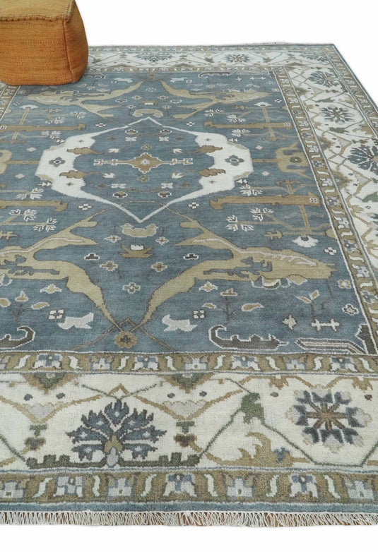 Traditional Oriental Oushak Hand Knotted Grey, Ivory and Olive Multi Size Ideal for Living, Bedroom, and Dining Room CP2000