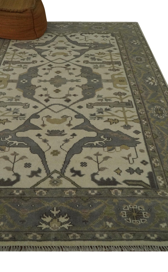 Hand Knotted Ivory, Gray And Olive Oriental Oushak Rug 6x9 ft Ideal for Living, Bedroom And Dining Rooms | CP234969