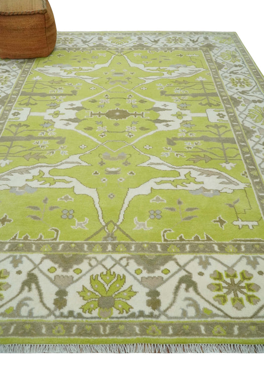 Hand Knotted Oriental Oushak Rug Light Green and Ivory Multi Size Ideal for Living, Bedroom, and Dining Room