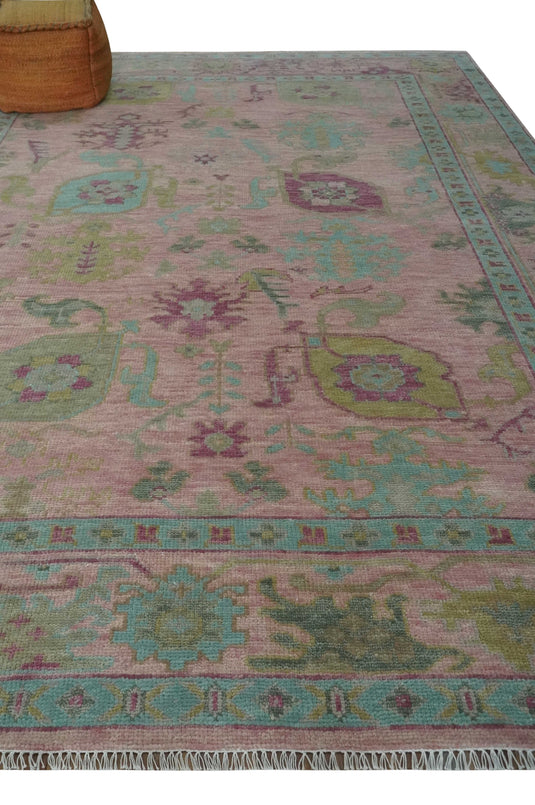 Hand Knotted Vibrant Oriental Oushak Rug Pink and Aqua Multi Size Ideal for Living, Bedroom, and Dining Rooms | CP1711