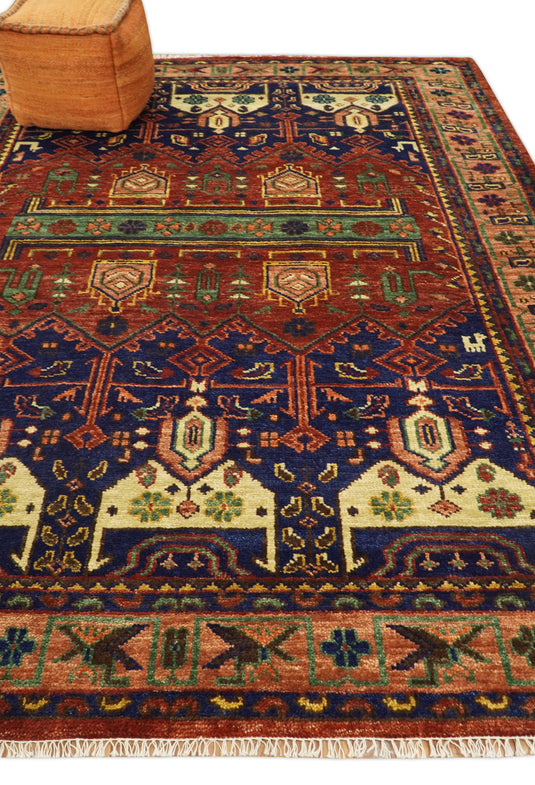 Traditional Antique Vintage Persian Hand Knotted Wool Rug Red and Blue 5X8, 6X9, 8X10, 9X12, 10X14 and 12x15  Ideal for Living, Bedroom, and Dining Rooms | CP194S