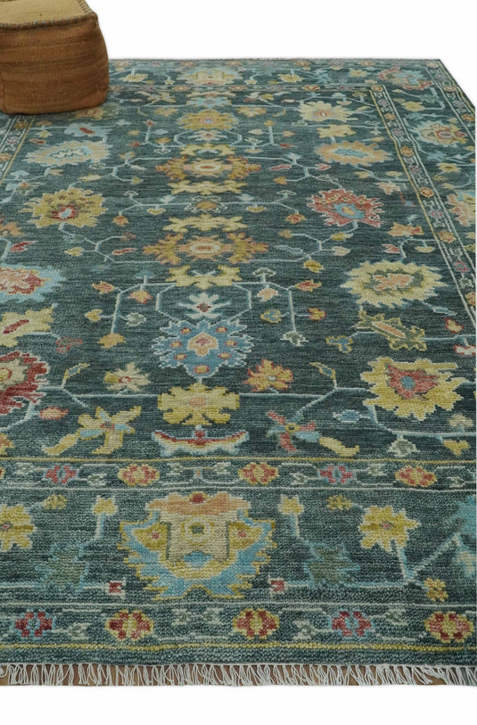 Hand Knotted Oriental Oushak Rug Grey, Beige and Aqua Multi Size Ideal for Living, Bedroom, and Dining Room CP2039