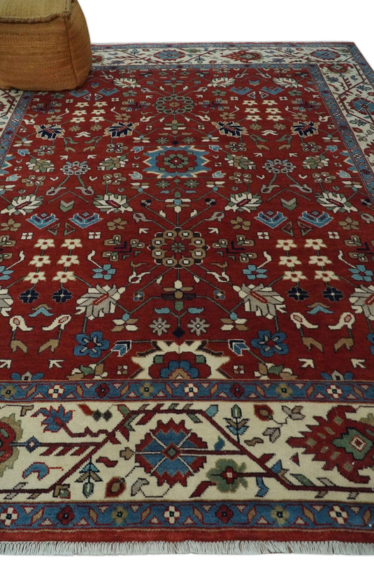 Traditional Oriental Oushak Hand knotted Red and Ivory 8x10 and 9x12 ft Bedroom, Living Room Rug ,wool Area Rug