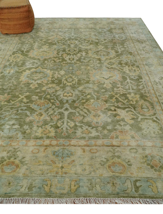 Antique Olive and Peach Hand knotted Multi Size Traditional wool Area Rug