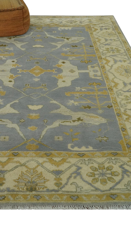 Custom Made Hand Knotted Silver, Beige And Cream Oriental Oushak Wool Area Rug