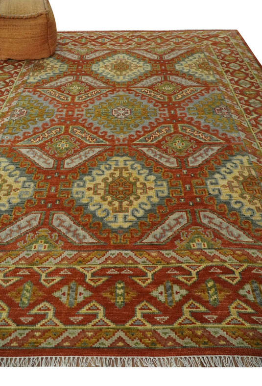 Rust and Gold Hand knotted Multi Size Oriental wool Area Rug