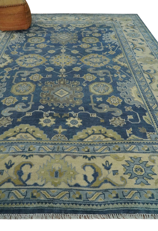 Blue and Beige Hand knotted Traditional Oushak 9x12 wool Area Rug