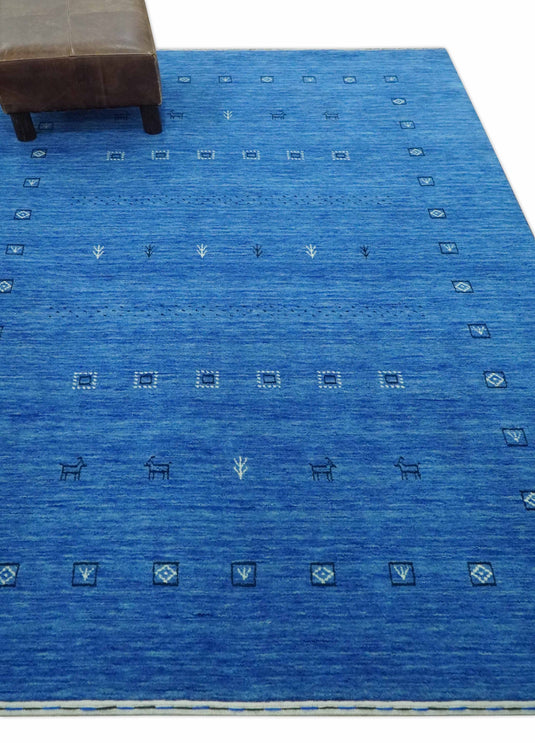 Custom Made Solid Blue Lori Gabbeh Handloomed Wool Area Rug