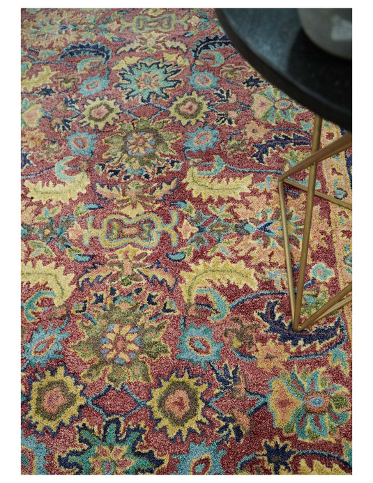 Custom Made Colorful Antique Hand Tufted Wool Area Rug