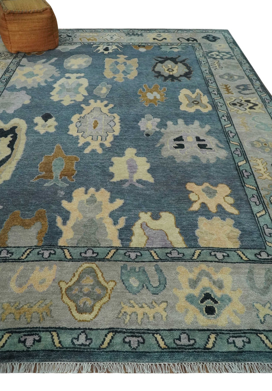 Antique look Hand knotted Blue, Silver and Beige 9x12 wool Area Rug