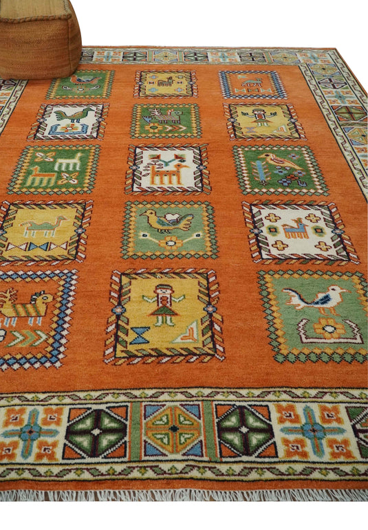 Antique look Hand knotted Rust, Ivory, Green and Beige Tribal Gabbeh Multi size wool Area Rug