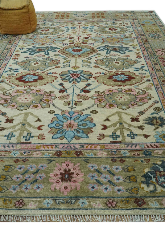 Custom Made Hand Knotted Colorful Oriental Oushak Rug Wool Area Rug