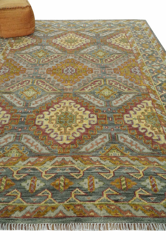 Gold and Gray Hand knotted Oriental Multi Size wool Area Rug