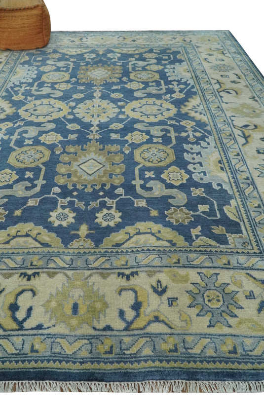 Traditional Oriental Oushak Hand knotted Blue and Beige 9x12 wool Area Rug