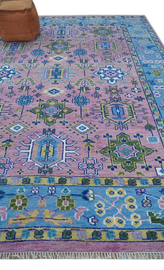 Traditional Antique Vintage Persian Hand Knotted Oushak Rug Purple and Blue 5X8, 6X9, 8X10, 9X12, 10X14 and 12x15  Ideal for Living, Bedroom, and Dining Rooms | CP754S