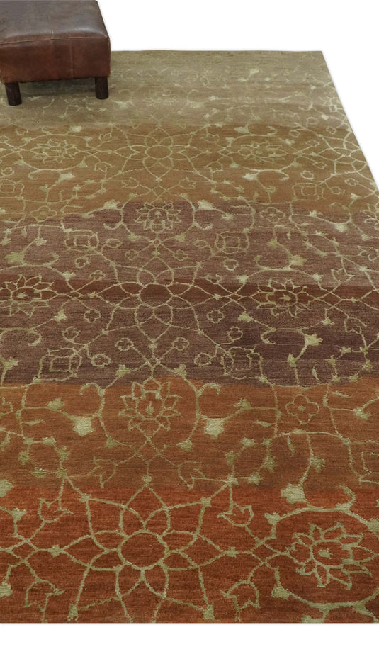 Traditional Handloom Brown , Rust and Olive 5x8 ft Bedroom, Living Room Rug , Art Silk  Area Rug AAOC458