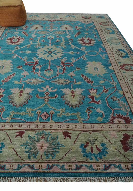 Hand Knotted Oriental Oushak Rug Blue, Pink and Light Green Multi Size Ideal for Living, Bedroom, and Dining Rooms | CP1714