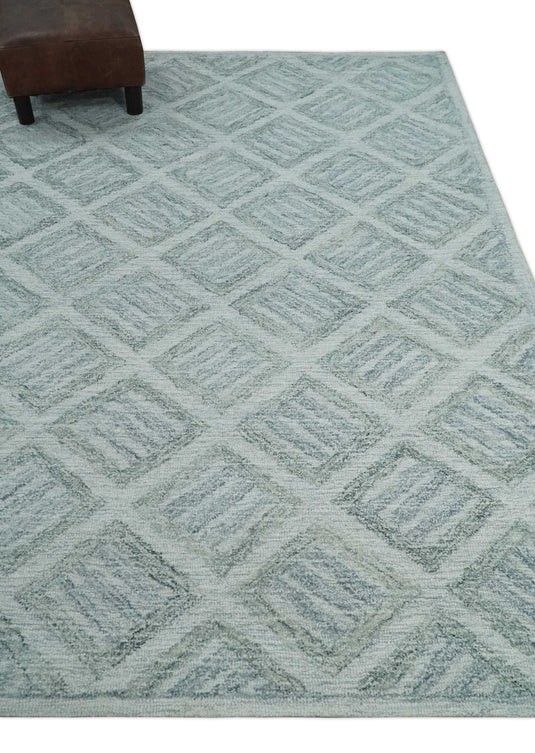 Custom Made Geometrical Trellis Pattern Silver And Gray Hand Tufted  Wool Area Rug