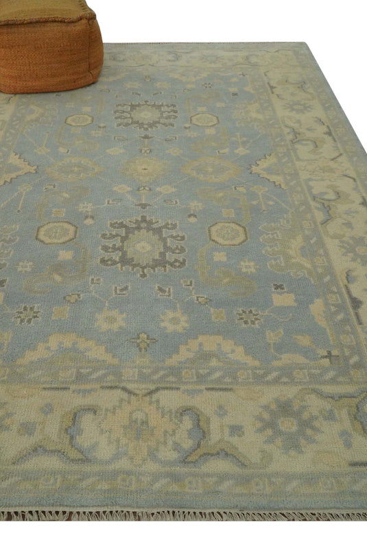 Custom Made Hand Knotted Traditional Pattern Gray And Beige Wool Area Rug