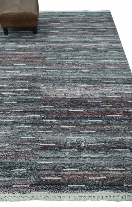 Modern Abstract Rust, Gray, Ivory And Charcoal Handwoven 5x8 ft Bedroom, Living Room Rug Pet Yarn Area Rug