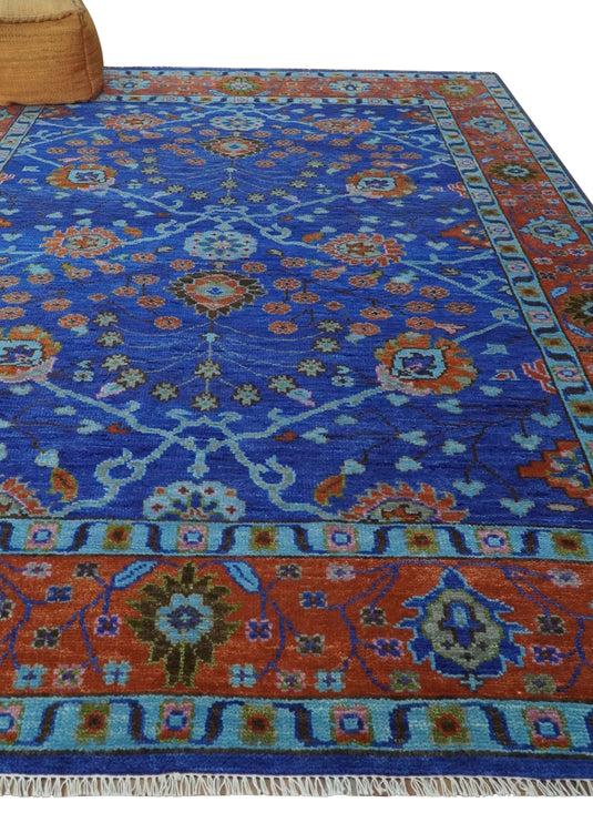 Hand knotted Traditional Floral Blue and Rust Multi Size wool Area Rug