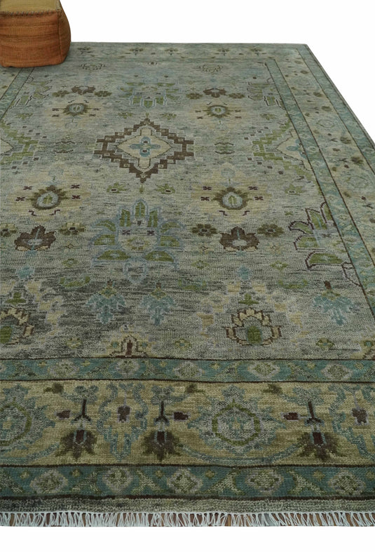 Green and Silver Antique Hand knotted Multi Size Oushak wool Area Rug