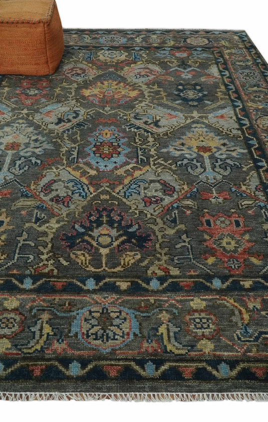 Traditional Oriental Hand Knotted Oushak Rug Blue, Rust and Charcoal  5x8, 6x9, 8x10, 9x12, 10x14, and 12x15 Ideal for Living, Bedroom, and Dining Rooms | CP999S