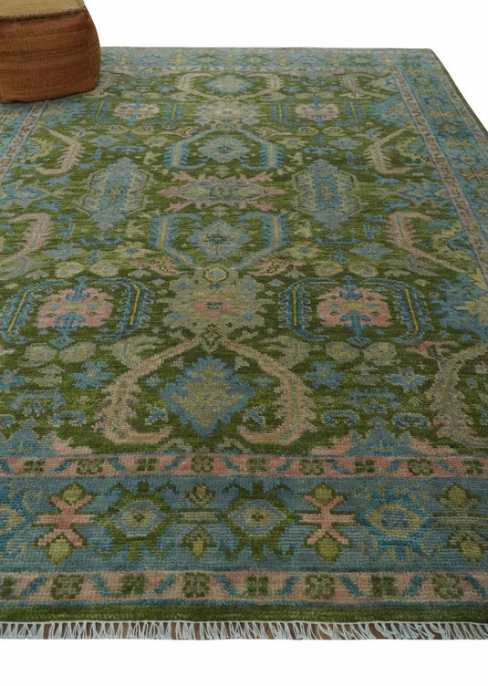 Hand Knotted Floral Oushak Rug Green and Blue Multi Size Ideal for Living, Bedroom, and Dining Rooms | CP1608