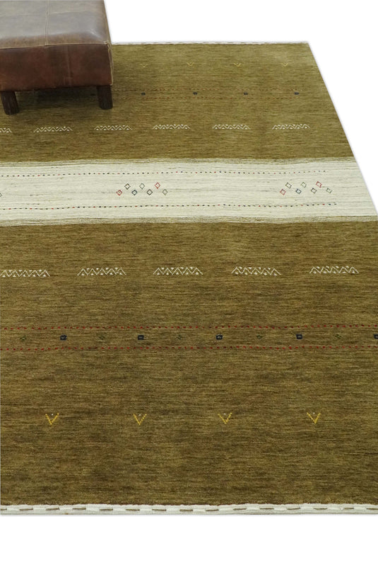 Custom Made Lori Ivory And Green Handloomed Wool Area Rug