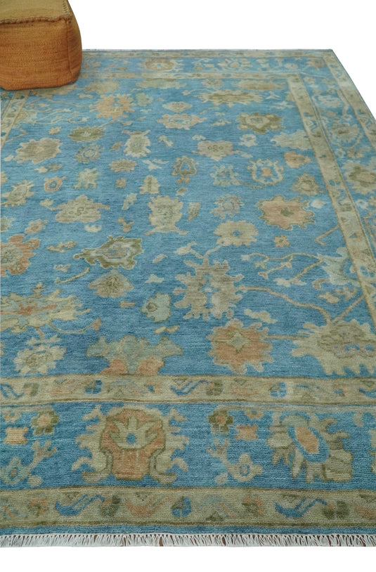 Blue and Beige Hand knotted Traditional Oushak Multi Size wool Area Rug