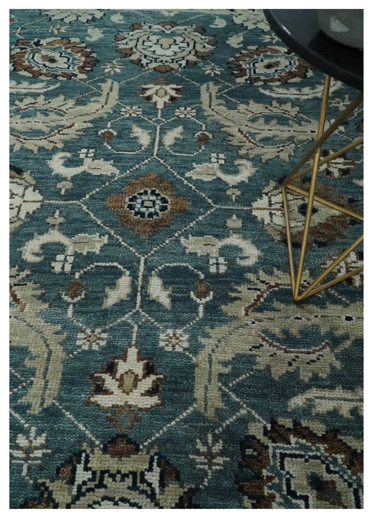 Hand Knotted Traditional Antique Oushak Rug Blue and Ivory Multi Size Ideal for Living, Bedroom, and Dining Rooms | CP1600