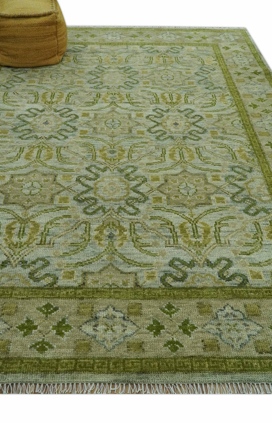 Custom Made Hand Knotted Green, Silver And Olive Traditional Floral Motifs Wool Rug Wool Area Rug