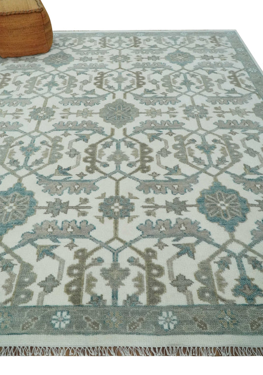 Ivory and Gray Hand knotted Oriental Oushak 8x10 wool Area Rug