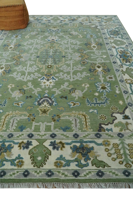 Hand Knotted Traditional Turkish Green, Ivory and Silver Multi Size Area Rug Ideal for Living, Bedroom, and Dining Rooms | CP1912