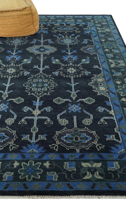 Hand Knotted Blue, Black And Gray Traditional Oushak Wool Rug 5.6x8.6 ft Ideal for Living, Bedroom And Dining Rooms | CP23765686