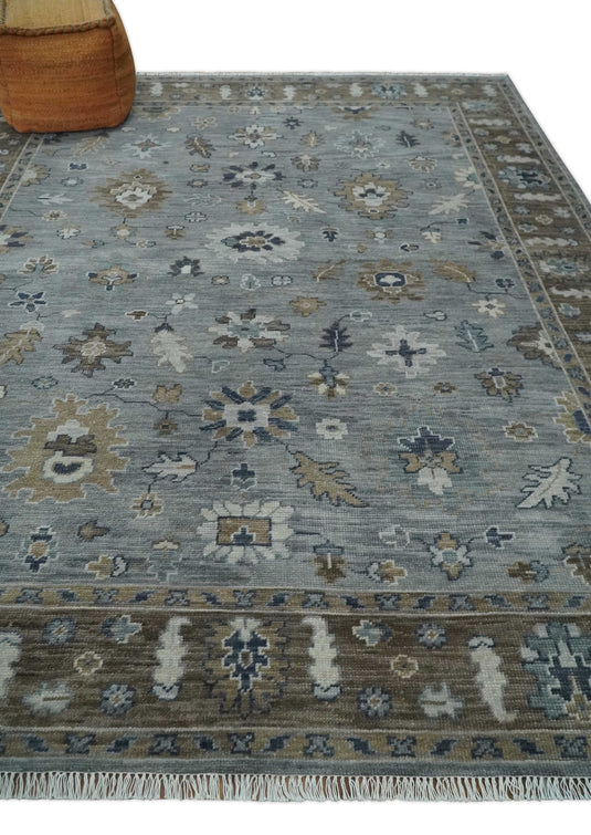 Traditional Gray And Brown Hand Knotted 8x10 ft Bedroom, Living Room Rug Wool Area Rug