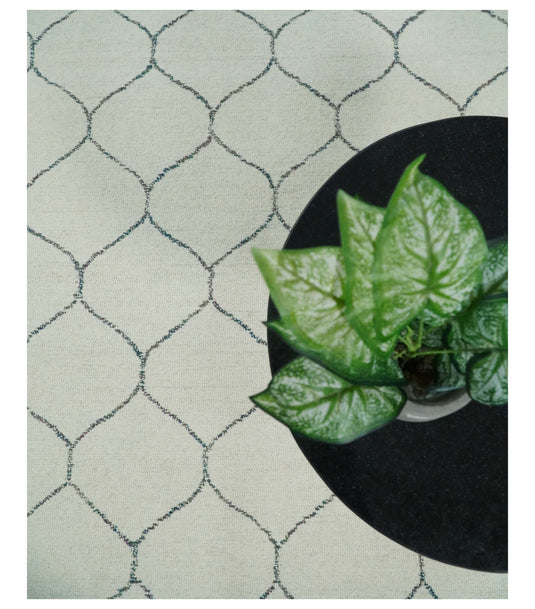 Custom Made Trellis Ivory And Charcoal Hand Tufted Wool Area Rug