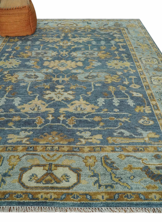 Blue and Beige Hand knotted Traditional Oriental Oushak wool Area Rug