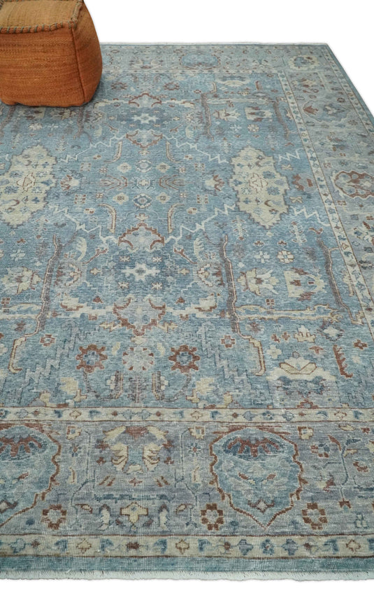 Blue And Silver Vintage Traditional Handknotted Persian Rug Made with Wool | Oxidised,DIstressed low Pile Vintage Rug, Living Room Rug