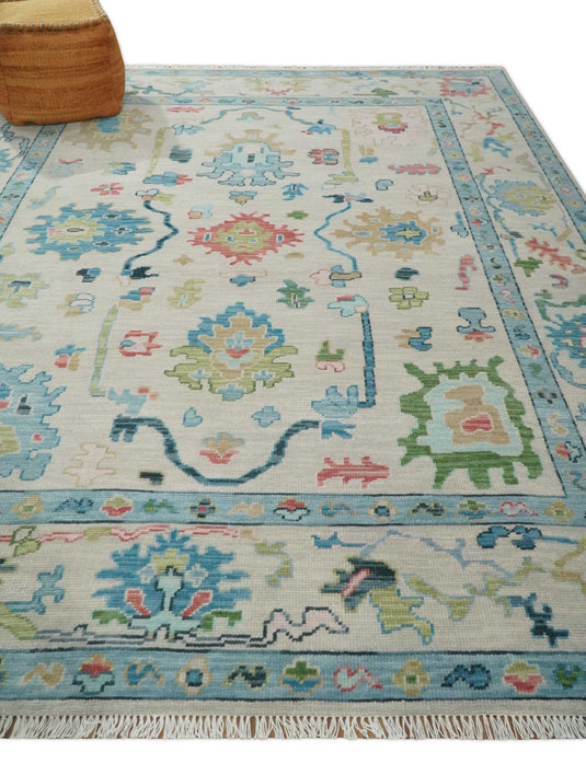 Custom Made Colorful And Vibrant Traditional Hand Knotted Oushak Wool Area Rug