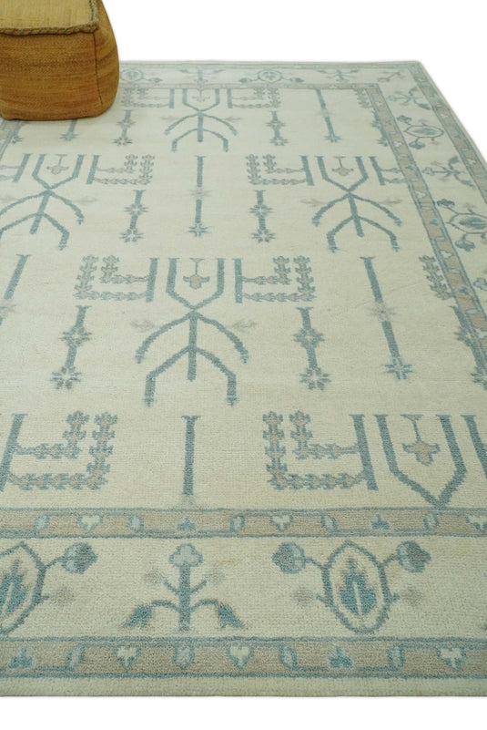 Tree Of Life Light Beige And Gray Hand Knotted 8x10 ft wool Area Rug