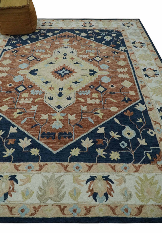 Custom Made Granada Light Brown, Blue, Olive, And Ivory Hand Tufted Wool Area Rug