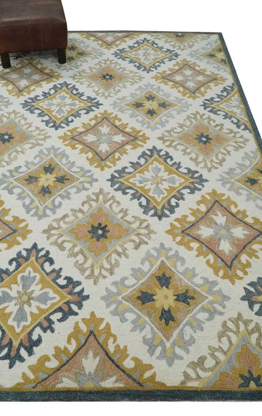 Custom Made Hand Tufted Ivory, Yellow, Gray And Camel Wool Area Rug