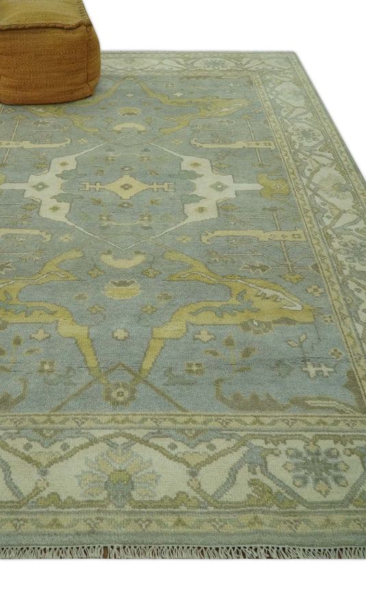 Custom Made Hand Knotted Ivory, Beige And Gray Oriental Oushak Wool Area Rug
